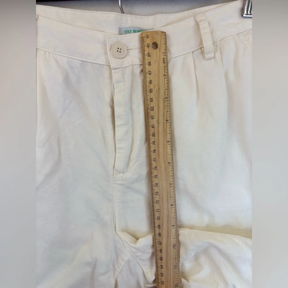 STILE BENETTON Linen Shorts White Cream Khaki Italy Bermuda ‎ Normcore Women 8